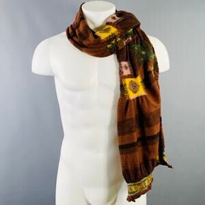 KAPITAL Brown Multi Color Felted Squares Wool Scarf